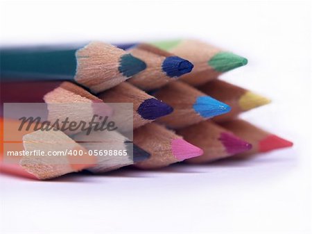 macro photo of sharpened colored pencils.