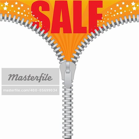 Orange-white background with a zipper and big words "sale"