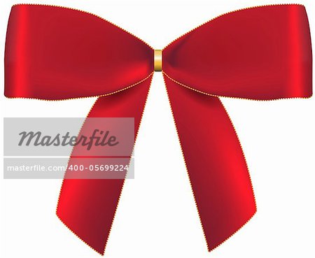 Nice red gift bow for celebration decorations and gift cards. Ribbon. Vector. Isolated on white background