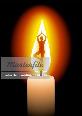 Illustration of a candle with woman silhouette doing yoga, a concept illustration of serenity