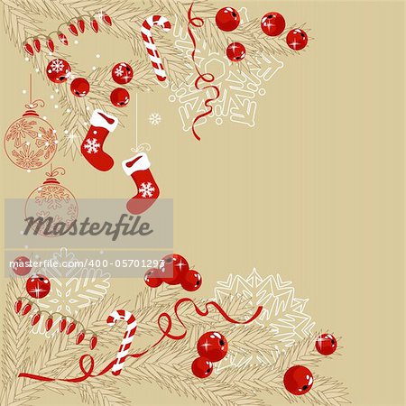 Beige background with traditional Christmas symbols