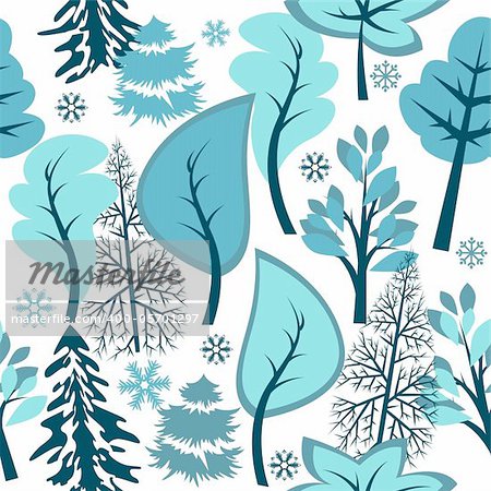 Beautiful seamless blue pattern with winter forest