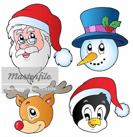 Christmas faces collection 3 - vector illustration.