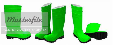 3d render of  green rubber boots on a white background