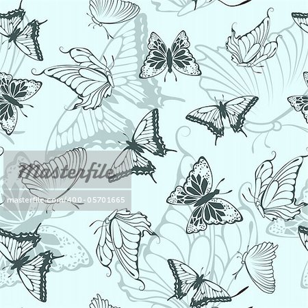 Seamless vector butterfly pattern. For easy making seamless pattern just drag all group into swatches bar, and use it for filling any contours.