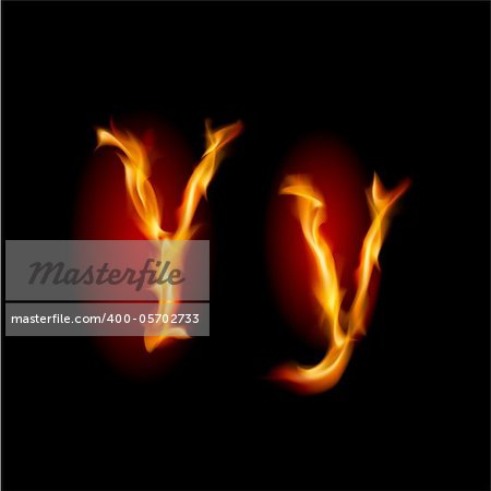 Fiery font. Letter Y. Illustration on black background