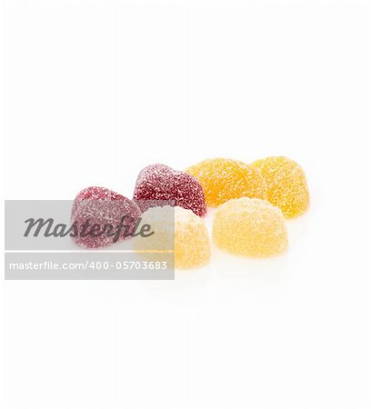 Candied fruit jelly on white background