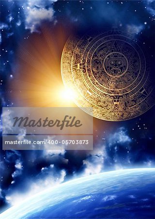 Vertical background with Maya calendar and Earth