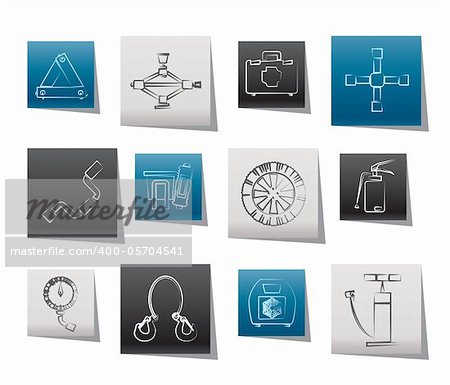 car and transportation equipment icons - vector icon set