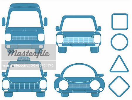 blue set of transport silhouettes with frames