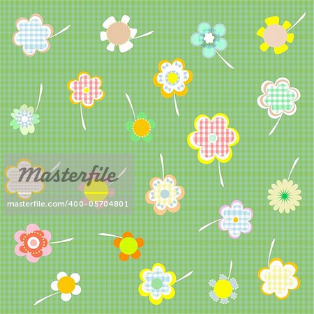 Hand drawn floral background with set of different flowers vector