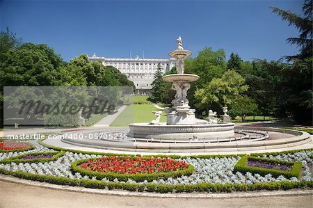 public garden free access next to Royal palace at Madrid Spain