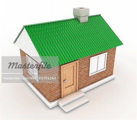 The small house with a green roof on a white background