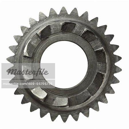 Machine gear, metal cogwheel. Isolated on white.