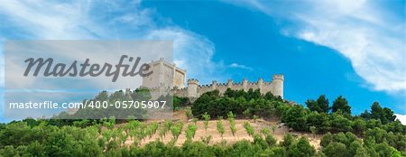 Medieval castle over a hill in the village of Peñafiel in Valladolid, Spain