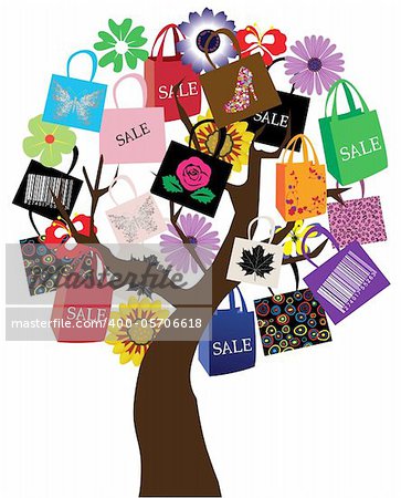 Vector illustration of a tree with shopping bags