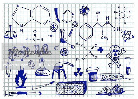 chemistry icons isolated on the school blue paper