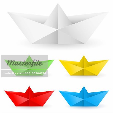 Set of Origami paper boats. Illustration on white background.