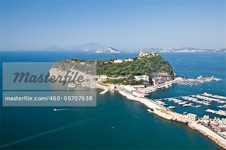 View of Naples Gulf from Pozzuoli. Ischia and Procida Isles on the orizont line.