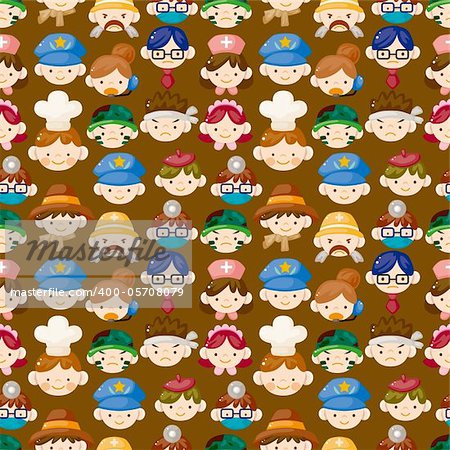 cartoon people face seamless pattern