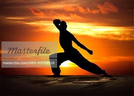 Image of a Martial Arts Fitness at Sunset