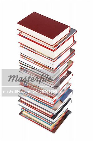 High books stack isolated on white background, wisdom and knowledge concept