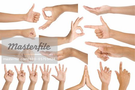 woman hand gestures isolated on white background
