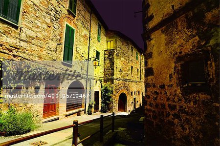 Typical Medieval Italian City at Midnight