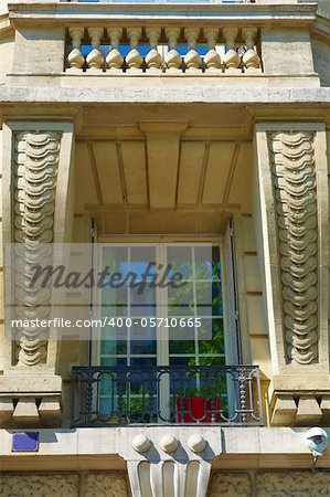 French Window Reflecting the Blue Sky and Trees, Paris