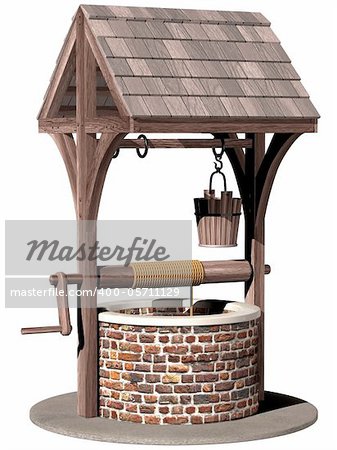 Isolated illustration of an ancient and magical wishing well