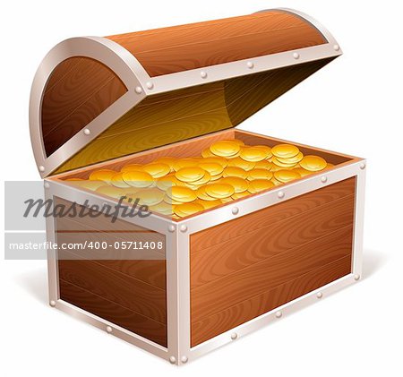 Opened treasure chest with golden coins inside.