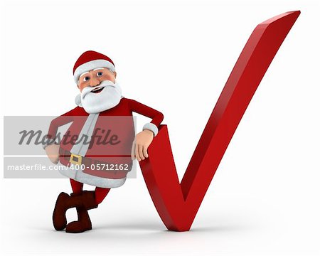 Cartoon Santa Claus with check mark - high quality 3d illustration