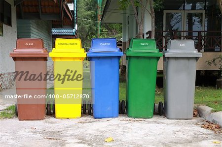 five colors recycle bins in national park, Thailand.
