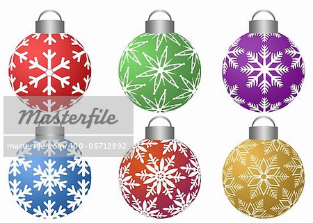 Colorful Ornaments with Snowflakes Pattern Design Isolated on White Background