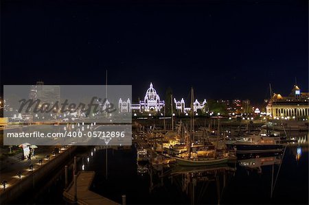 Parliament Buildings from the Inner Harbour in Victoria BC Canada at Night