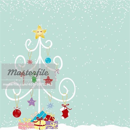 Christmas greeting card colorful present on blue background