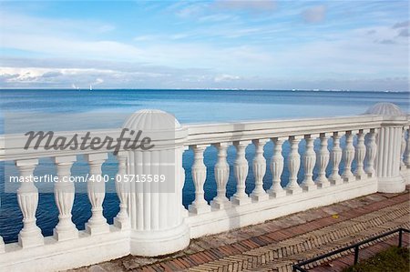 White column with water and sky in Peterhof (Petergof), Russia