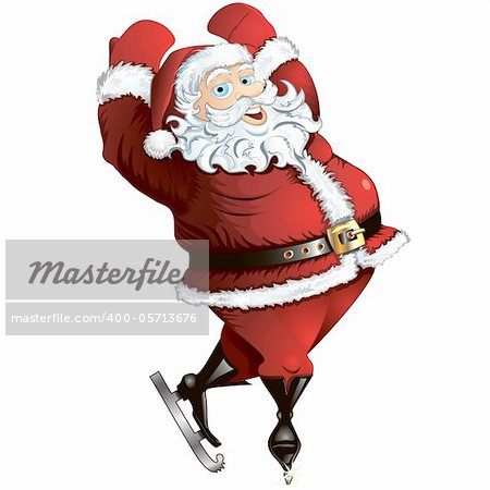 Isolated cartoon illustration of skating Santa in pose. Also available as a vector in Adobe Illustration EPS format, compressed in a zip file.