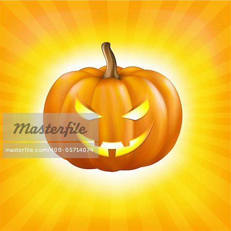 Sunburst Background With Pumpkin, Vector Illustration