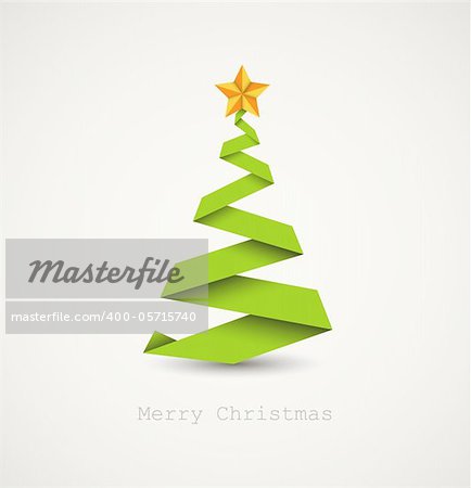 Simple vector christmas tree made from paper stripe - original new year card