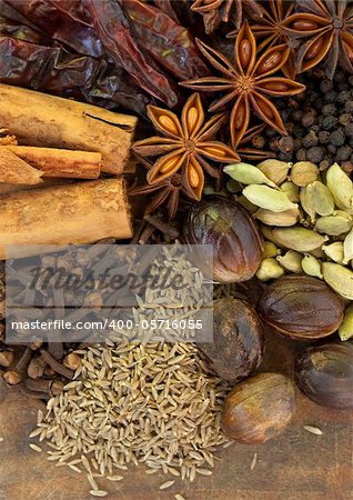 Image of Mixed Spices on a Wood Background