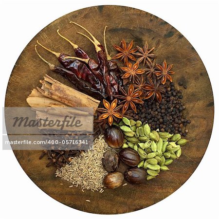Image of Mixed Spices on a Wooden Chopping Board
