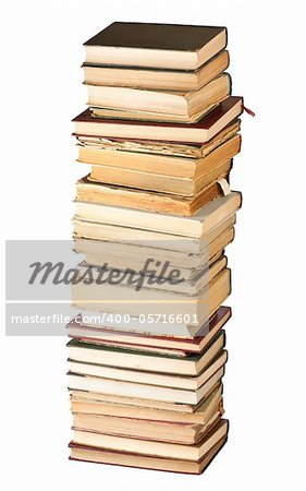 big pile of old books isolated on white background