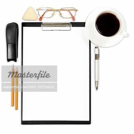 abstract business background with office supply isolated on white