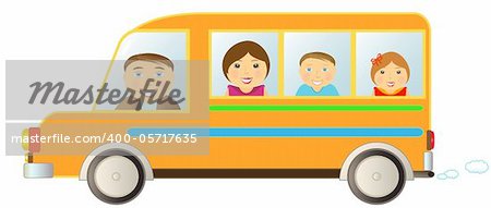 cartoon cheerful family moving in funny bus