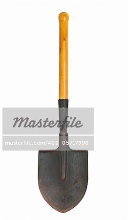 Shovel with wooden handle isolated on white background