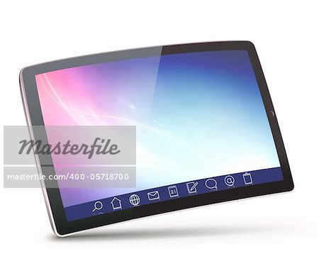 Vector illustration of classy tablet PC with icons on a toolbar