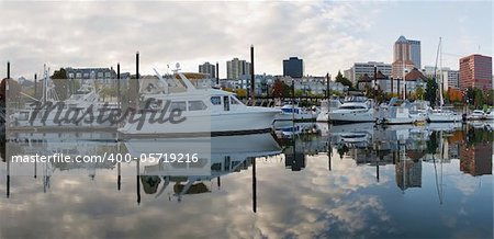 Marina on Willamette River in Portland Oregon Downtown Panorama