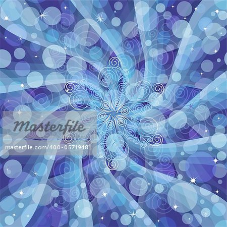 Christmas blue frame with rays, snowflakes, balls and stars (vector EPS 10)