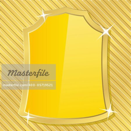 Vector golden shield on a striped background
